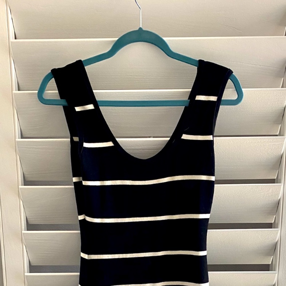 Black and white striped tight dress with slit!